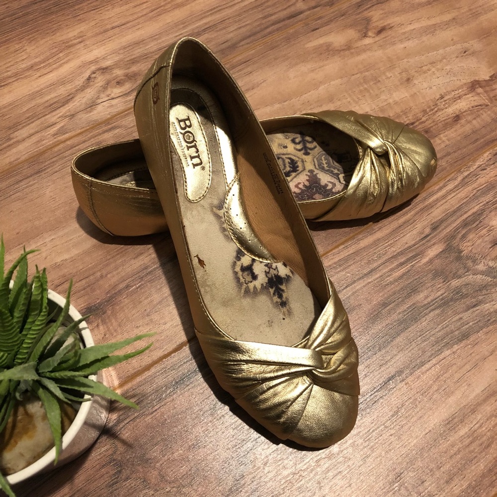 Born Gold Twisted Toe Ballet Flats
